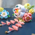 七五三　髪飾り　3歳　7歳　成人式　つまみ細工　ピンク　水色　黄