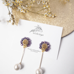  purple × pearl earring < long >