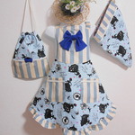 100cm~120cm 3点セット　キッズエプロン　リボン付き　シンデレラ柄　ストライプ