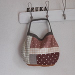 ワンハンドル　小さめBAG　茶系　ダブルガーゼ　リネン