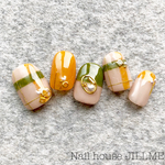 再販3【ふんわりブランケットのチェック柄Nail ナチュラルカーキ】 ネイルチップ チェック シンプル 秋 冬 パーティ 