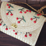 【受注製作】甘くて可愛いさくらんぼ刺繍 手編かごクラッチバッグ B3155