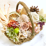 秋色＊フラワーバスケット／クリスマス／プレゼント／引越し祝い／結婚祝い／ フラワーアレンジメント かご／フラワーアレンジ