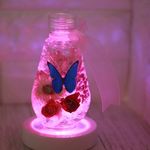 花とモルフォ蝶 ハーバリウム【桃】LEDイルミネーション