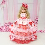 リカちゃん お姫様ドレス 一点物☆レッド×ピンク
