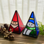 ツインズ クリスマス サンタとスノーマン クリスマス限定 2個セット ステンドグラスLEDキャンドルホルダー