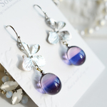 【ハンドメイドガラス】バイオレッド＊ボタニカルシルバーピアス＊イヤリング