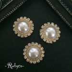 MT74　パール×ゴールドダイヤレーン　ラウンド丸カボション　21mm　4こ