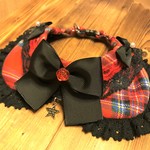 犬・猫の首輪　約31～34　cocoちゃんリボンチョーカー　赤タータンチェック・秋冬・ゴスロリ・姫