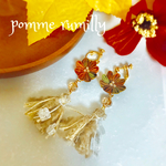 つまみ細工と毛糸タッセルの秋イヤリング/ピアス