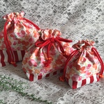 入園入学に…お花といちごちゃん 赤系 巾着3点セット…お弁当袋コップ袋 送料込