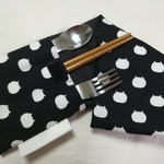 ねこたま/ごましお/カトラリーケース /布/縦3本/エジソンのお箸/洗える