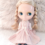 ブライス ハーフリネン ヒッコリー ストライプ 袖切り替え ワンピース（ピンク） リカちゃん アウトフィット