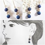 【受注制作】大島紬玉×ラピスラズリ 小粒ピアス【ステンレス】