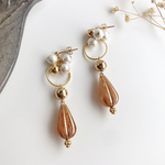 apricot orange*vintage parts×gold×cottonpearl ピアス/イヤリング