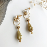 moss green*vintage parts×gold×cottonpearl ピアス/イヤリング
