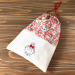 女の子みーちゃんの手刺繍巾着 (春色)