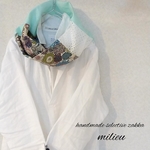 【送料無料♪】リバティ×リネン スヌード 繊細レースmix  大人刺繍