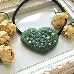 【ビーズ刺繍】ローズガーデン🌹ハート ヘアゴム(モスグリーン)