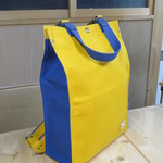 約20%off🌟 10000→7980円/rs-2b 京都ちどりかばん 四角い帆布のリュックサック ツートン 辛子/青＋色付きテープ