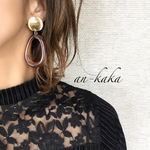 メタルプレート×べっ甲ドロップ ピアス／イヤリング