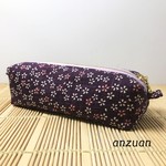 【値下げ】和柄　可愛い小花　ペンケース（紫×薄い紫）
