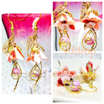 友禅千代紙 【桃色系】桜花傘と薄桃紫唐草和玉の和ピアス イヤリング