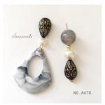 No.A478 お洒落アシメ▸︎▹︎ドイツビーズ×グレー♕ピアス / イヤリング