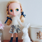 ドール用 リバティプリント ギャザー スカート（ブルー系）ブライス リカちゃん 