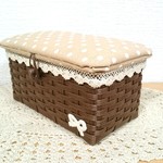 サニタリーBOX（茶×リボン×ベージュドット）