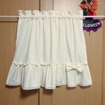 ❀❀オーダー❀フリルのオーダーカフェカーテン 生成り 裾レース ダブルリボン