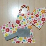 子供 エプロン 三角巾  収納袋 3点 セット 花柄
