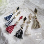 【イヤリング】Diamond＆Tassel　～レザー調ダイヤとタッセルのイヤリング～
