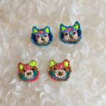 ねこ    と   くま  の刺繍ピアス