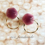 再販💫飴色🍬ピンクパープルにゴールドデザインサークル✨フープピアス  秋冬ピアス 冬ピアス イヤリング 