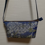 (送料無料) 帯リメイク ブルー系 25cmファスナー 小さめ ポシェット