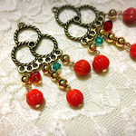 chandelier　ゴールド×オレンジ　レトロスタイルイヤリング