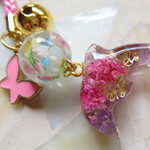 ◇1625再販２ 🌸アメジストのイルカと、とんぼ玉🐬💖 ※ストラップ・イヤホンジャック・ヘアゴムに変更可能