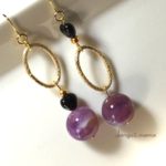 300円☆パープルラウンド☆オーバルリング☆のピアス/イヤリング