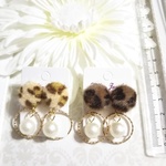 レオパード柄×ゴールドリング×コットンパール☆ピアス☆秋冬