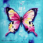 ○ 油絵・フレーム付き ○ - Square S - Butterfly 02- 