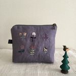 リトルガーデン刺繍ポーチ（パープル）