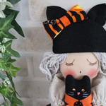 ＊R様オーダー品＊猫耳さんと黒猫ちゃんのハロウィン（オレンジ）