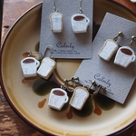 陶土：トーストとコーヒーのピアス　ステンレス