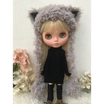 ブライスアウトフィット 灰色猫ちゃんふわふわニット帽