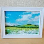 油絵原画『花咲く草原』　額縁付き