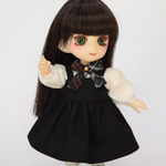 オビツ11用・黒ジャンパースカート×緑チェックブラウスセット