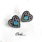 キラキラハート花柄刺繍ピアス/イヤリング