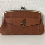 【s様ご予約品】シカさんホックの外ポッケが付いた、本革ぺたんこ親子がまぐち長財布（ミルクチョコ色レザー）