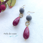 秋ピアス/イヤリング  ＊グレー×ボルドー＊